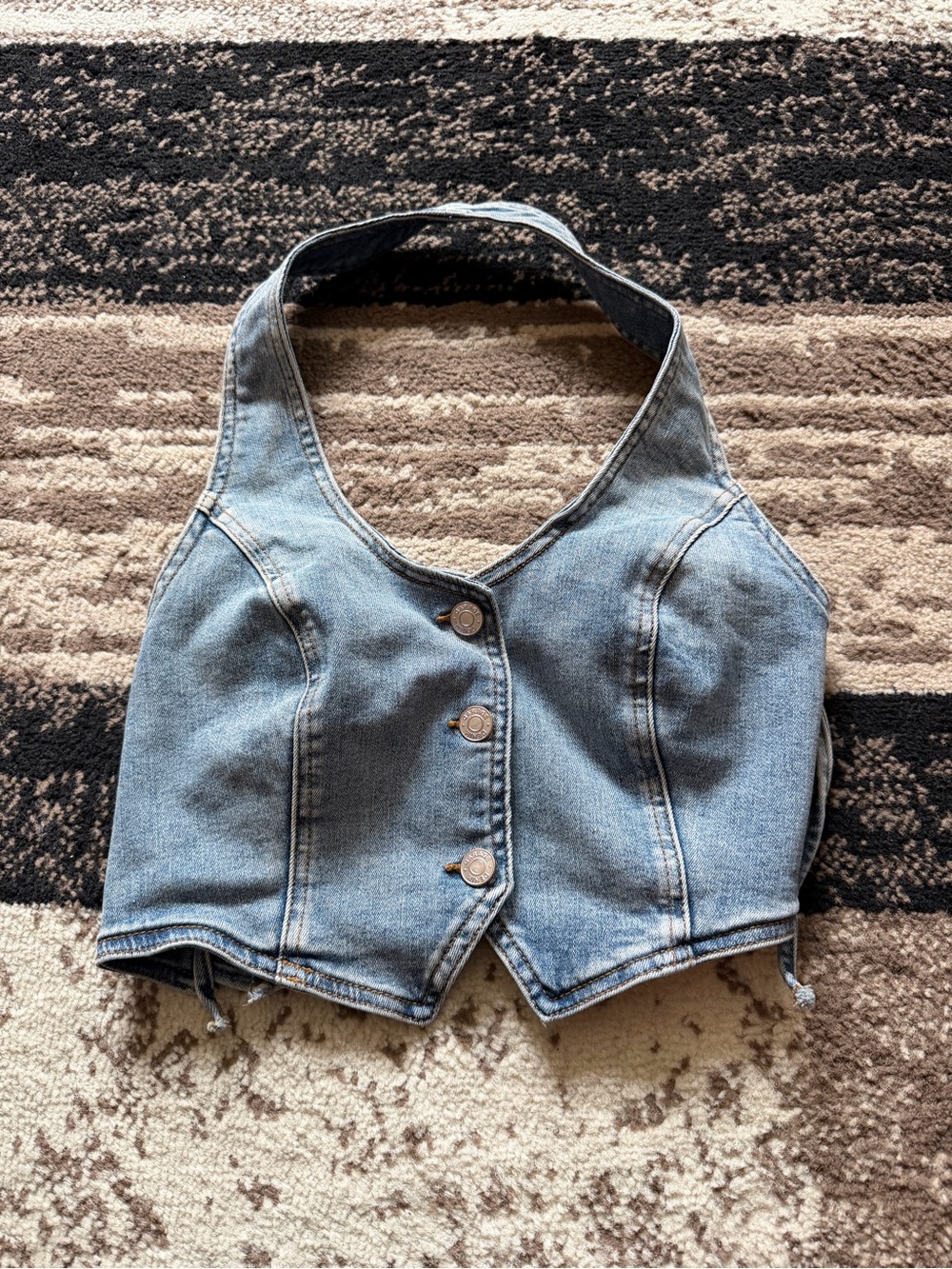 Women’s Garage denim button up Denim Halter Crop Top